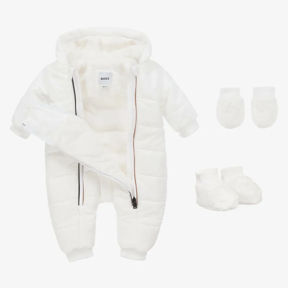 BOSS White Hooded Baby Snowsuit Hot
