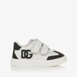 Dolce amp; Gabbana White Leather DG Velcro Baby Trainers Clearance