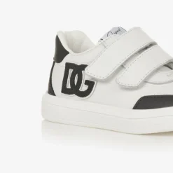 Dolce amp; Gabbana White Leather DG Velcro Baby Trainers Clearance
