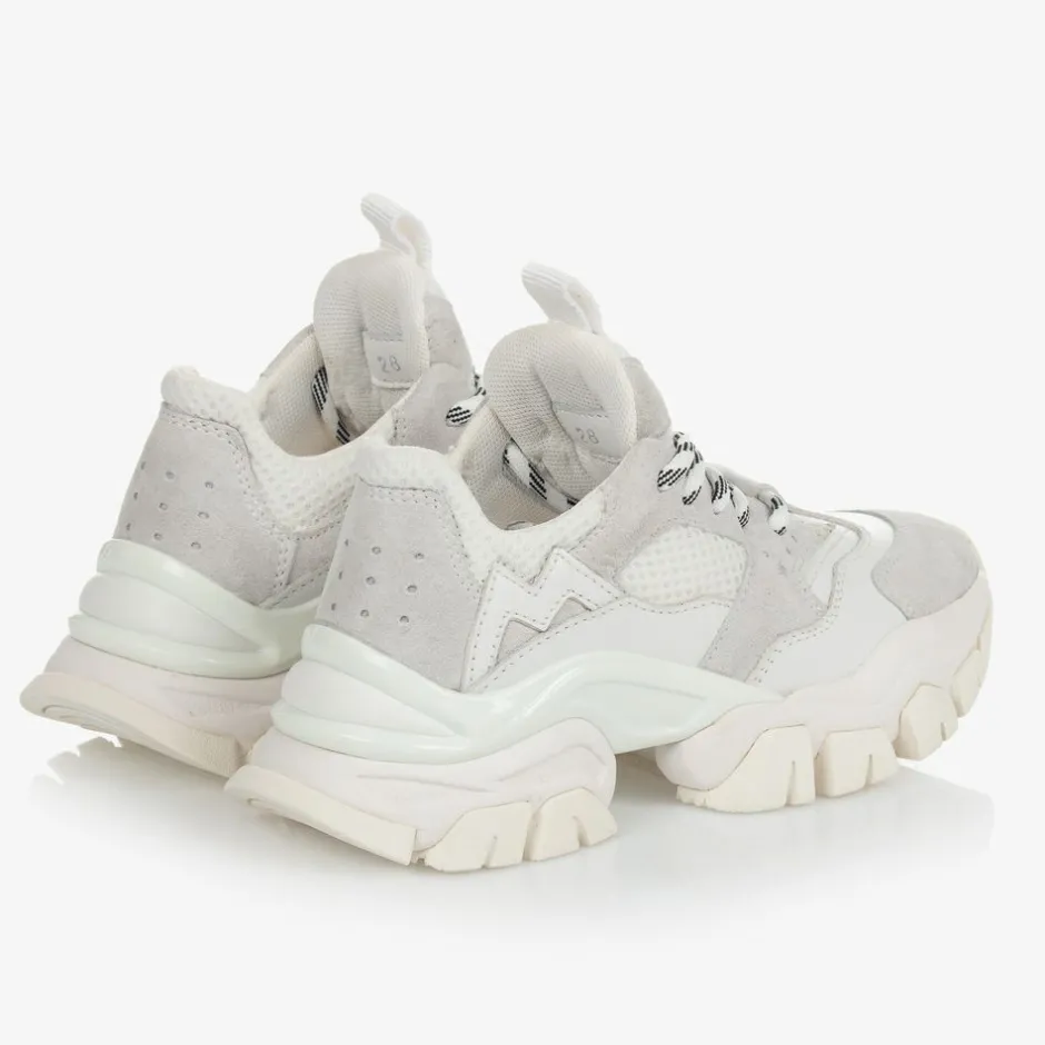 Moncler Enfant White Leather Lace-Up Trainers New