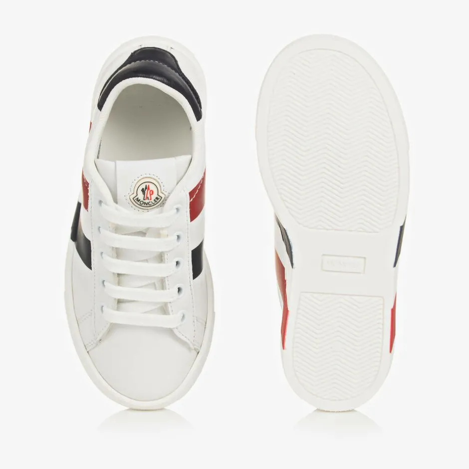 Moncler Enfant White Leather Logo Trainers Outlet