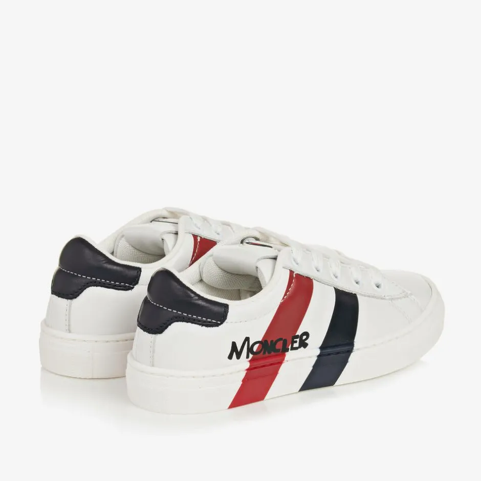 Moncler Enfant White Leather Logo Trainers Outlet