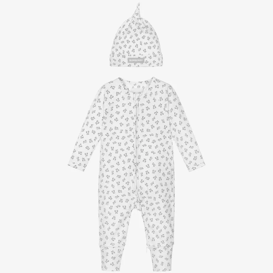 Burberry White Mini Bear Babysuit Set