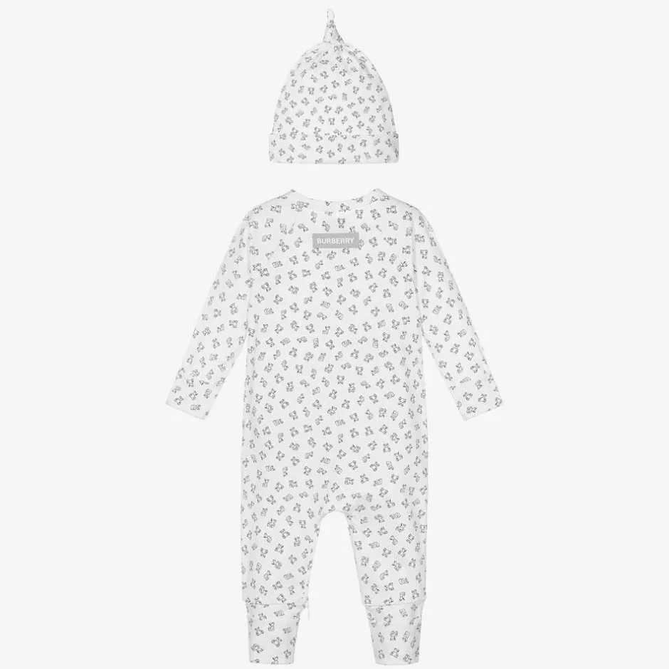 Burberry White Mini Bear Babysuit Set