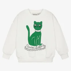 Mini Rodini White Organic Cotton Cat Print Sweatshirt Clearance
