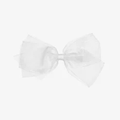 Peach Ribbons White Organza Bow Clip (12cm)