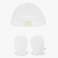 Marie-Chantal White Pima Cotton Baby Hat & Mittens Set Online