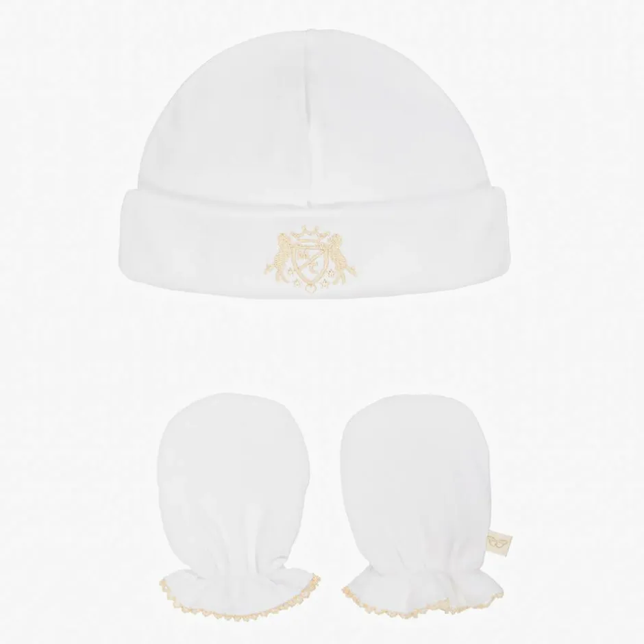 Marie-Chantal White Pima Cotton Baby Hat & Mittens Set Online