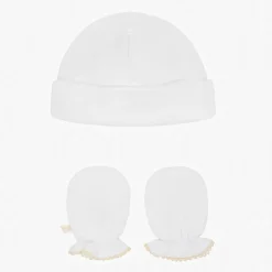 Marie-Chantal White Pima Cotton Baby Hat & Mittens Set Online