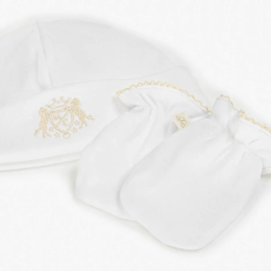 Marie-Chantal White Pima Cotton Baby Hat & Mittens Set Online
