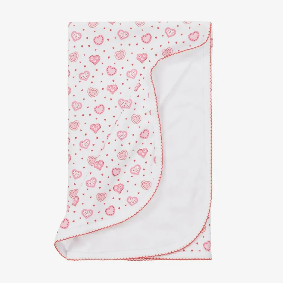 Kissy Kissy White Pima Cotton Heartfelt Hearts Blanket (73cm)