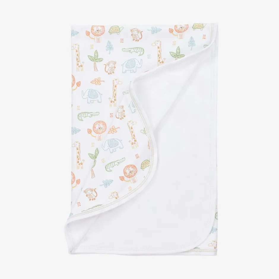 Kissy Kissy White Pima Jungle Adventure Blanket (72cm) New