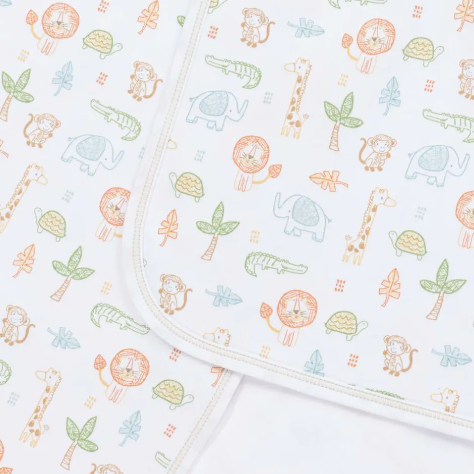 Kissy Kissy White Pima Jungle Adventure Blanket (72cm) New