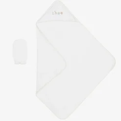 Kissy Kissy White Safari Squad Hooded Towel & Mitt Set New