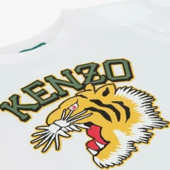 KENZO KIDS White Varsity Tiger Organic Cotton T-Shirt Discount