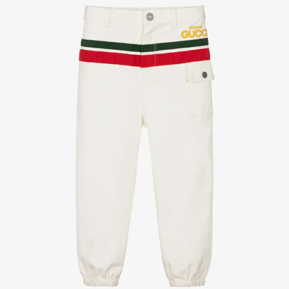 Gucci White Web Stripe Denim Jeans Discount
