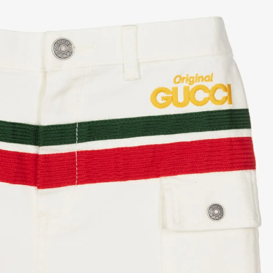 Gucci White Web Stripe Denim Jeans Discount