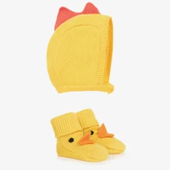 Stella McCartney Kids Yellow Cotton Chick Bonnet Set Clearance
