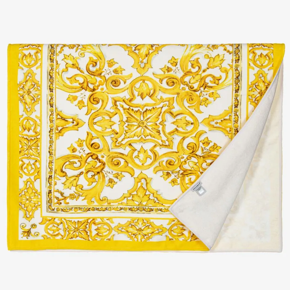 Dolce amp; Gabbana Yellow Cotton Majolica Print Towel (130cm)