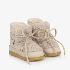 Donsje Baby Girls Beige Faux Fleece & Nubuck Boots