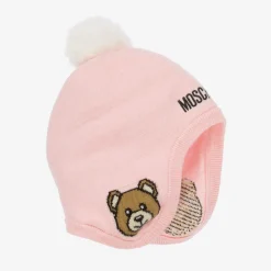 Moschino Baby Baby Girls Pink Cotton & Wool Knit Hat Clearance