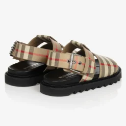 Burberry Beige Check Leather Sandals Discount