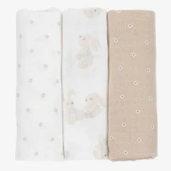 Mayoral Beige Cotton Baby Muslins (3 Pack) Clearance