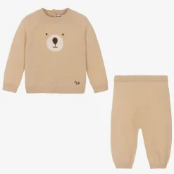 Il Gufo Beige Wool Knit Trouser Set Outlet
