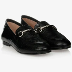 Childrens Classics Black Leather Loafer Shoes Hot