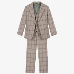 Romano Boys Beige & Blue Check Suit Hot