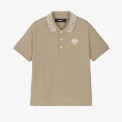 Versace Boys Beige Cotton Polo T-Shirt New