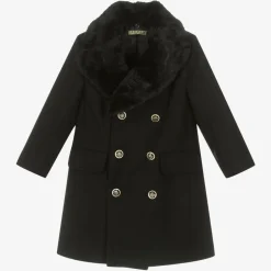 Romano Boys Black Faux Fur Trim Coat Sale