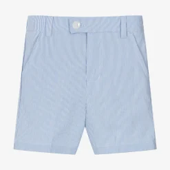 Childrensalon Occasions Boys Blue & White Striped Cotton Shorts Outlet