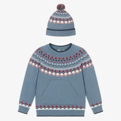 Dr. Kid Boys Blue Fair Isle Jumper & Hat Set New