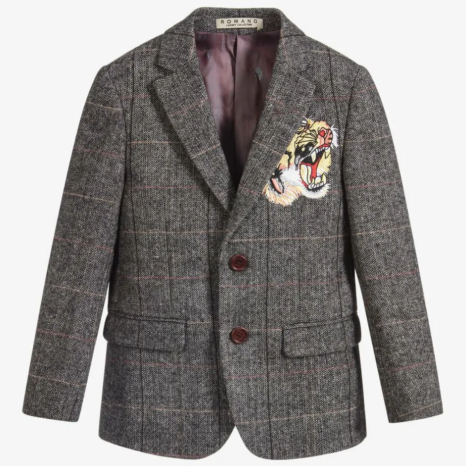 Romano Boys Grey Tweed Tiger Blazer New