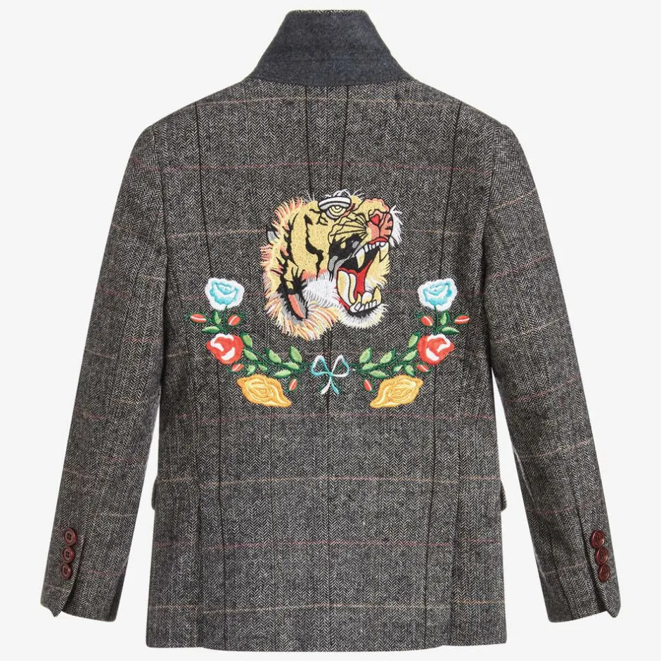 Romano Boys Grey Tweed Tiger Blazer New