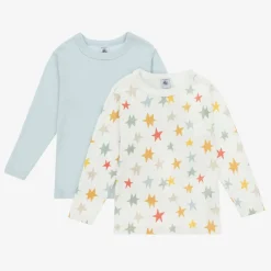 Petit Bateau Boys Ivory & Blue Cotton Tops (2 Pack) Sale