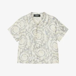 Versace Boys Ivory & Grey Silk Barocco Shirt Outlet