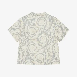 Versace Boys Ivory & Grey Silk Barocco Shirt Outlet