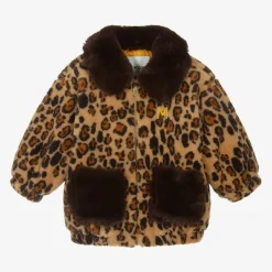 Mini Rodini Brown Leopard Print Faux Fur Jacket New