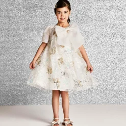 Childrensalon Occasions Girls Beige & Gold Satin Bow Sandals Silver Best