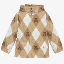Burberry Girls Beige Cotton Argyle Hooded Jacket New