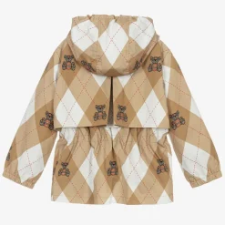 Burberry Girls Beige Cotton Argyle Hooded Jacket New