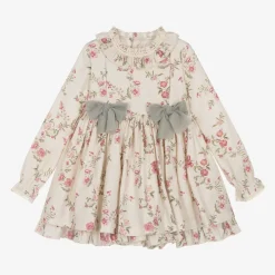 Abuela Tata Girls Beige Floral Print Cotton Dress Sale