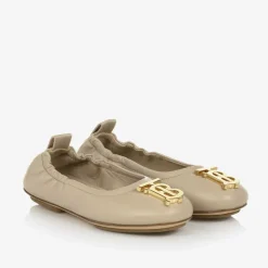 Burberry Girls Beige Leather Ballerinas Sale