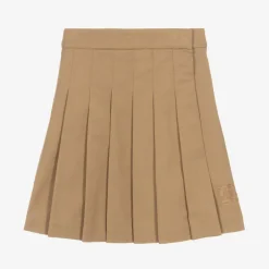 Burberry Girls Beige Pleated Twill Skirt New