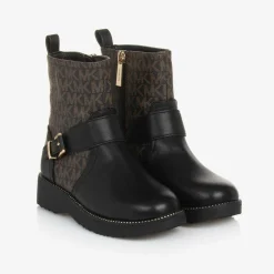 Michael Kors Kids Girls Black & Brown Faux Leather Boots Discount