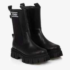 Fendi Girls Black Leather Boots New