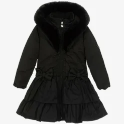 A Dee Girls Black Padded Ruffle Hooded Coat