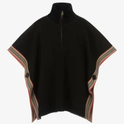 Burberry Girls Black Wool Icon Stripe Cape
